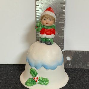Vintage Enesco Christmas bell child with wreath holly berry